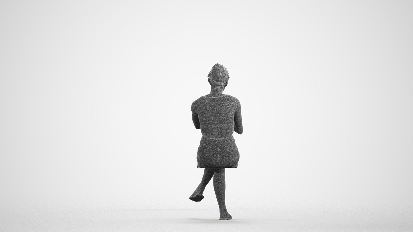 scanned 3D woman casual sitting, photogrammetry people for Enscape and V-Ray, wireframe front view