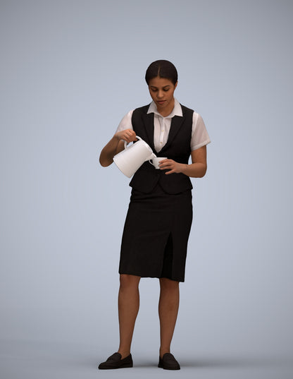 realistic 3D woman hospitality, scanned archviz people for Blender and 3ds Max