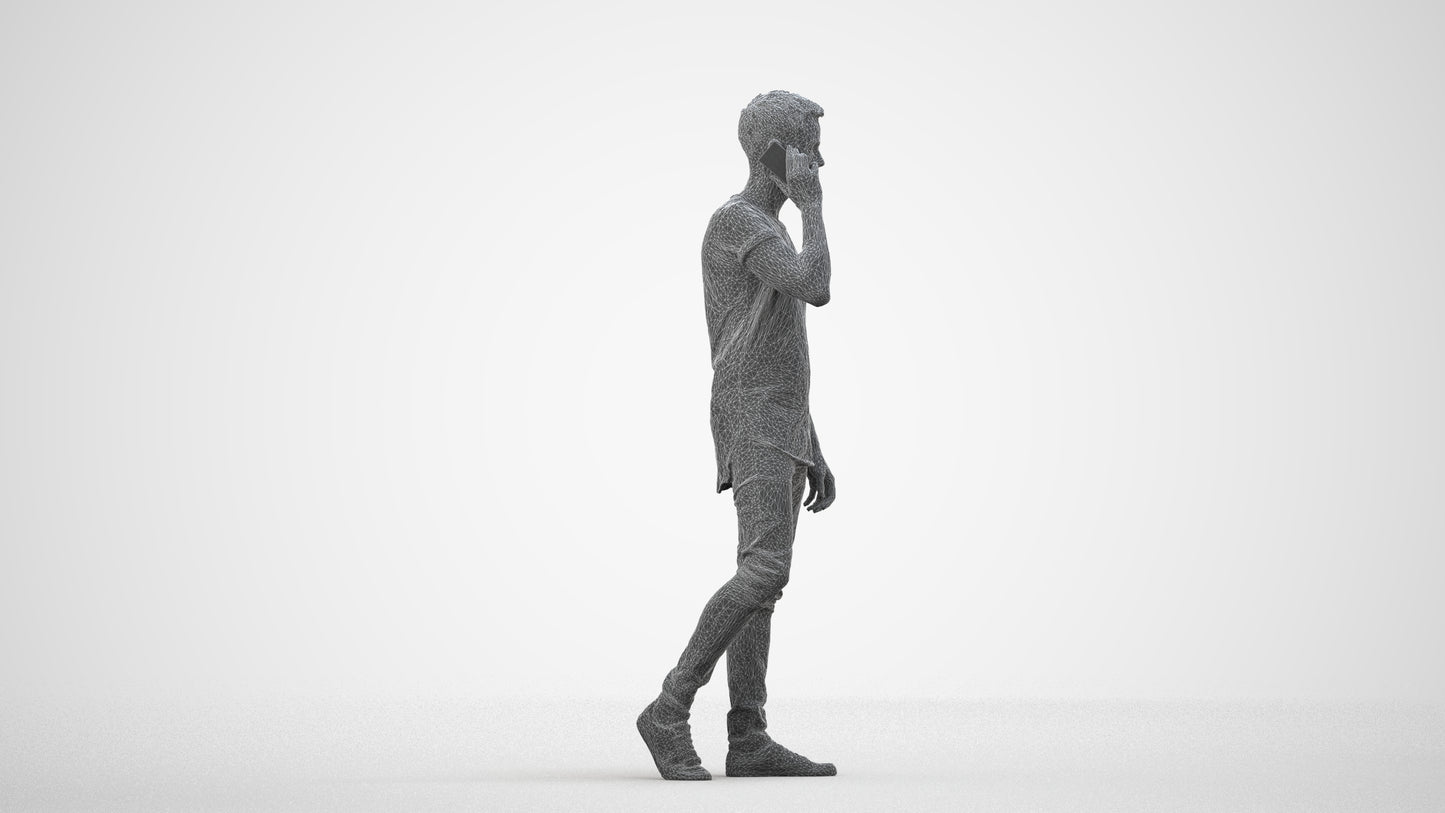 scanned 3D man casual walking, photogrammetry people for Enscape and V-Ray, wireframe side view