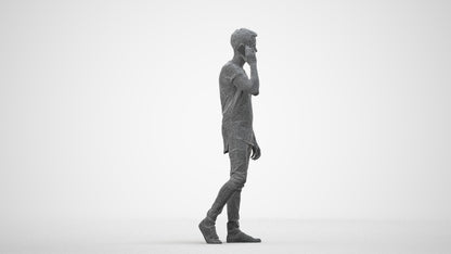 scanned 3D man casual walking, photogrammetry people for Enscape and V-Ray, wireframe side view