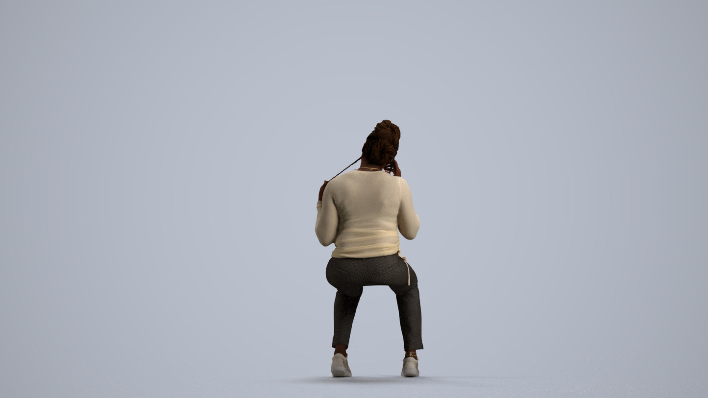 scanned 3D woman casual sitting, photogrammetry people for Enscape and V-Ray, front view render
