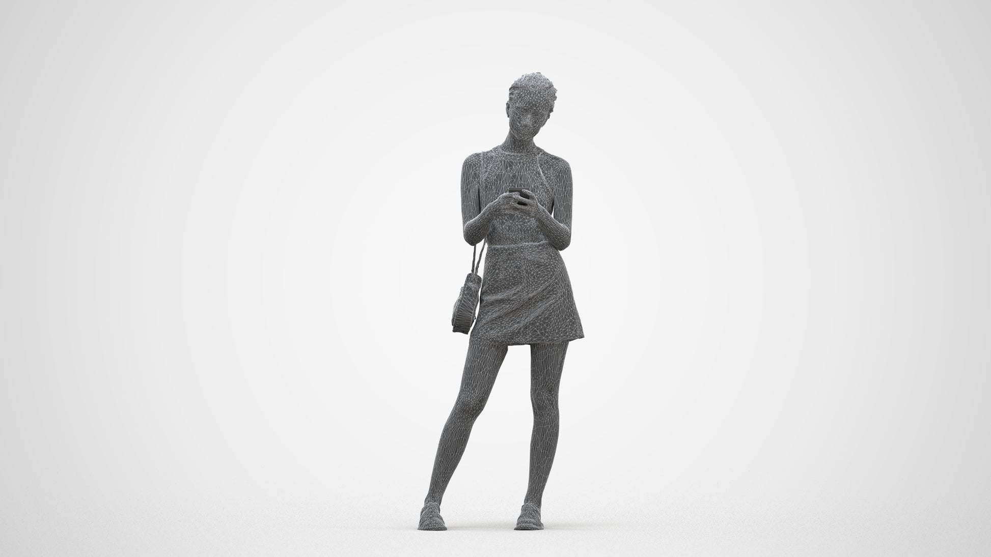 photogrammetry 3D woman casual standing, realistic human model archviz FBX, three-quarter front view render