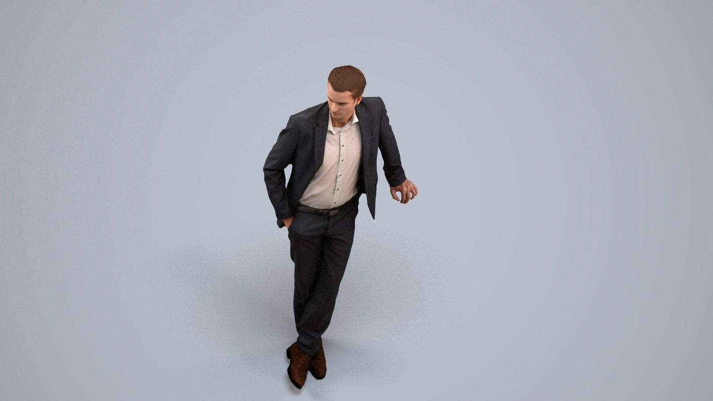 3D scanned man business, photorealistic archviz people for Enscape and SketchUp, back view render