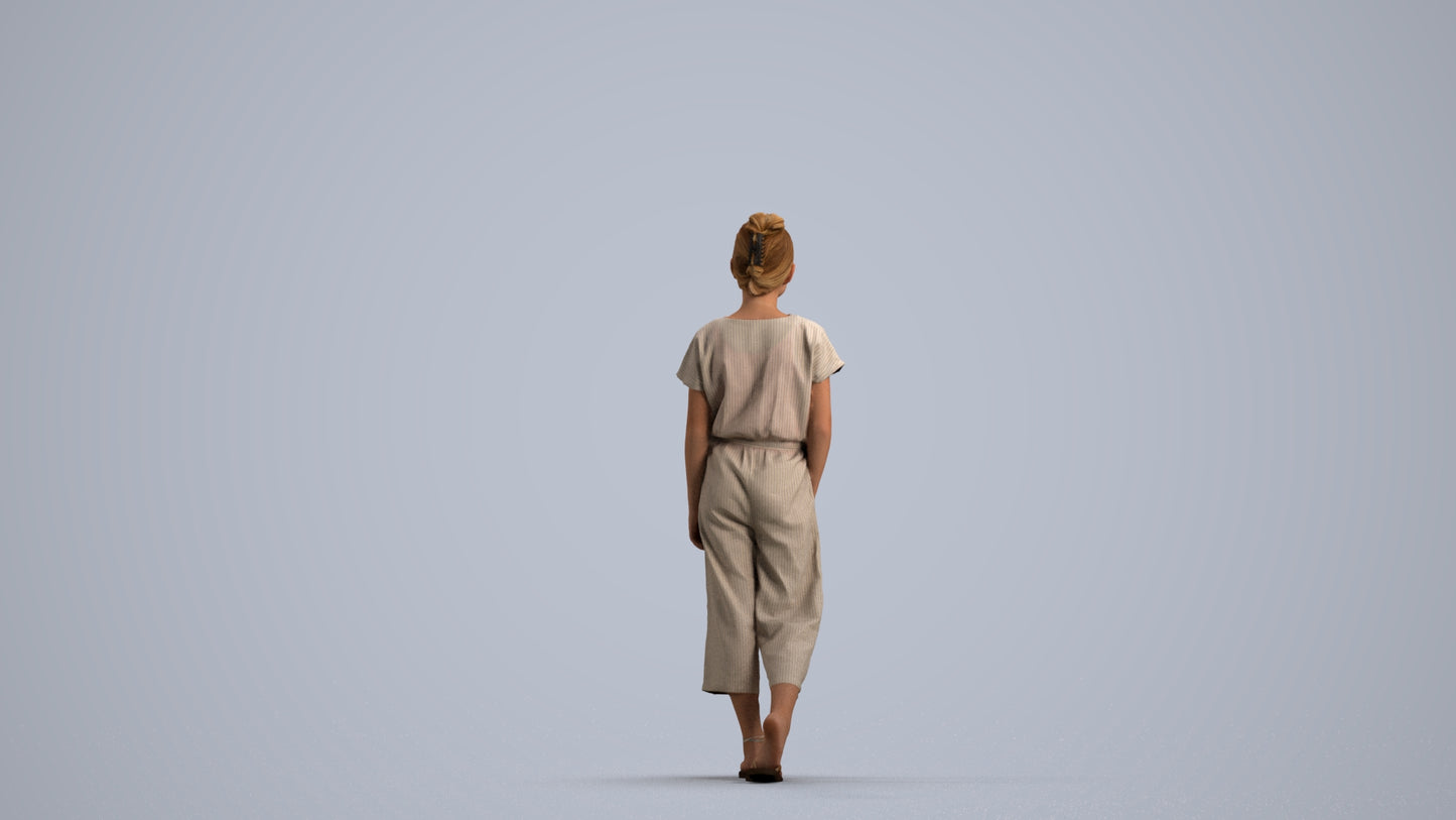 3D people model girl kids, scanned human for 3ds Max rendering, front view render