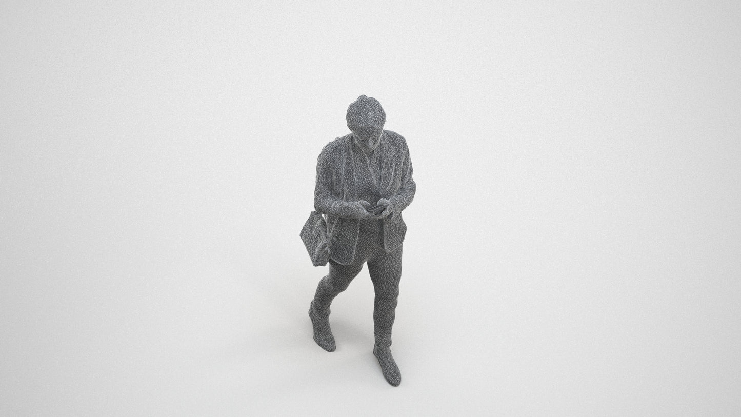 3D people model woman business walking, scanned human for 3ds Max rendering, wireframe three-quarter view