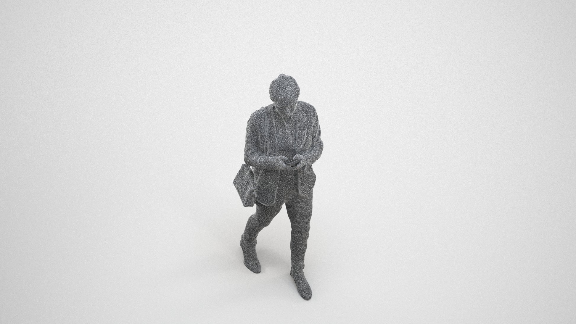 3D people model woman business walking, scanned human for 3ds Max rendering, wireframe three-quarter view