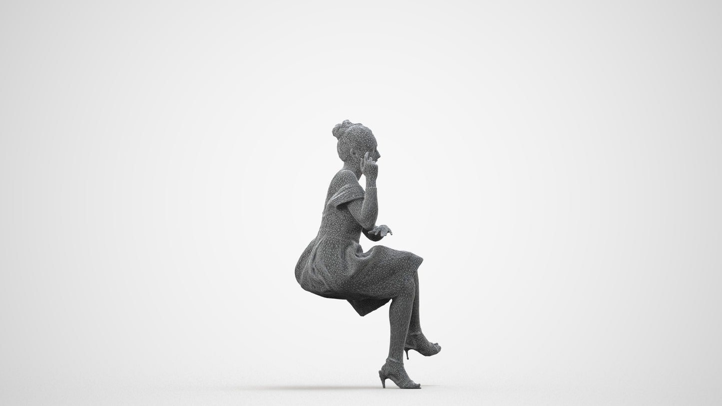 3D people model woman formal formalaffairs, scanned human for 3ds Max rendering, wireframe side view