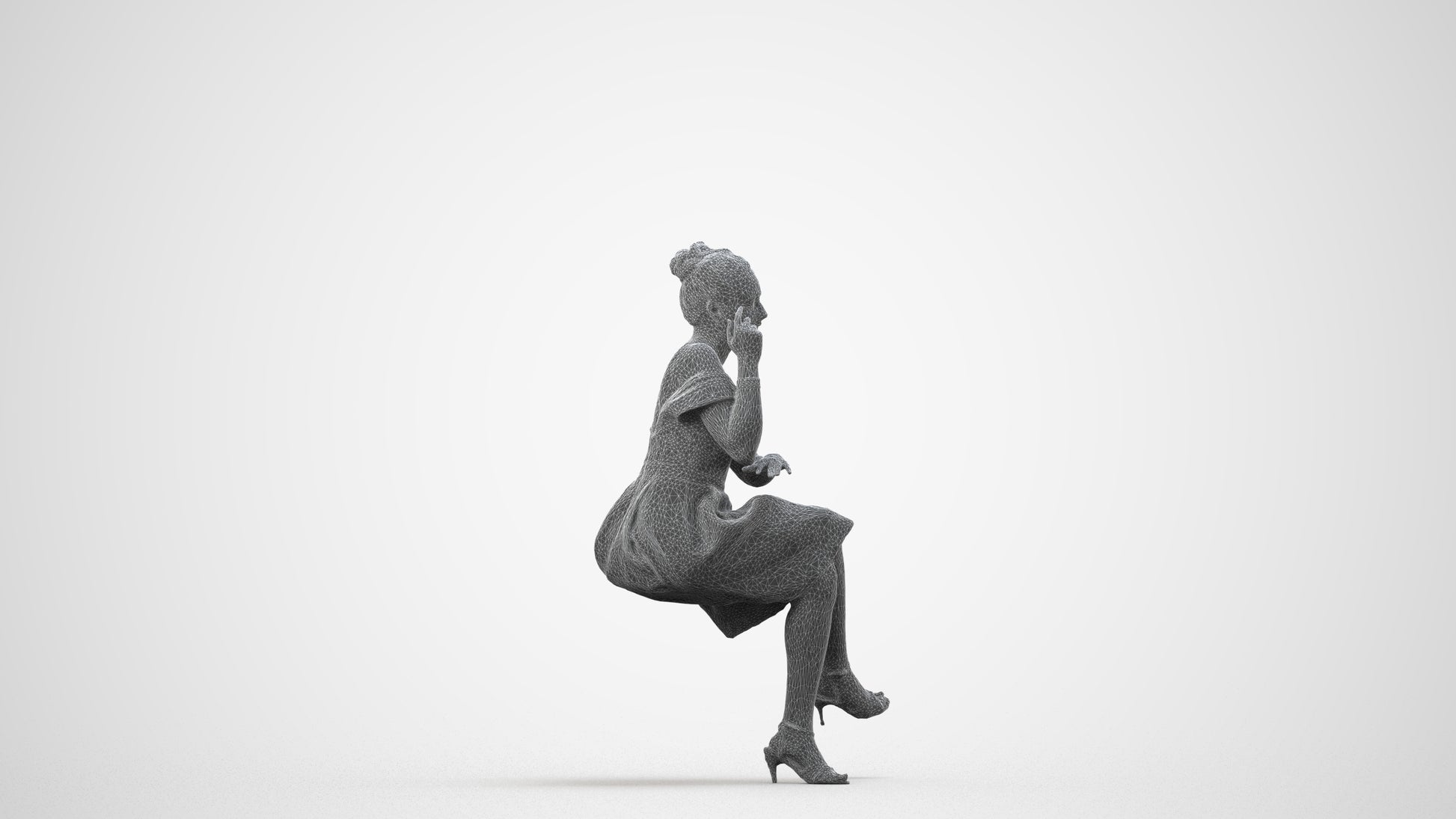 3D people model woman formal formalaffairs, scanned human for 3ds Max rendering, wireframe side view