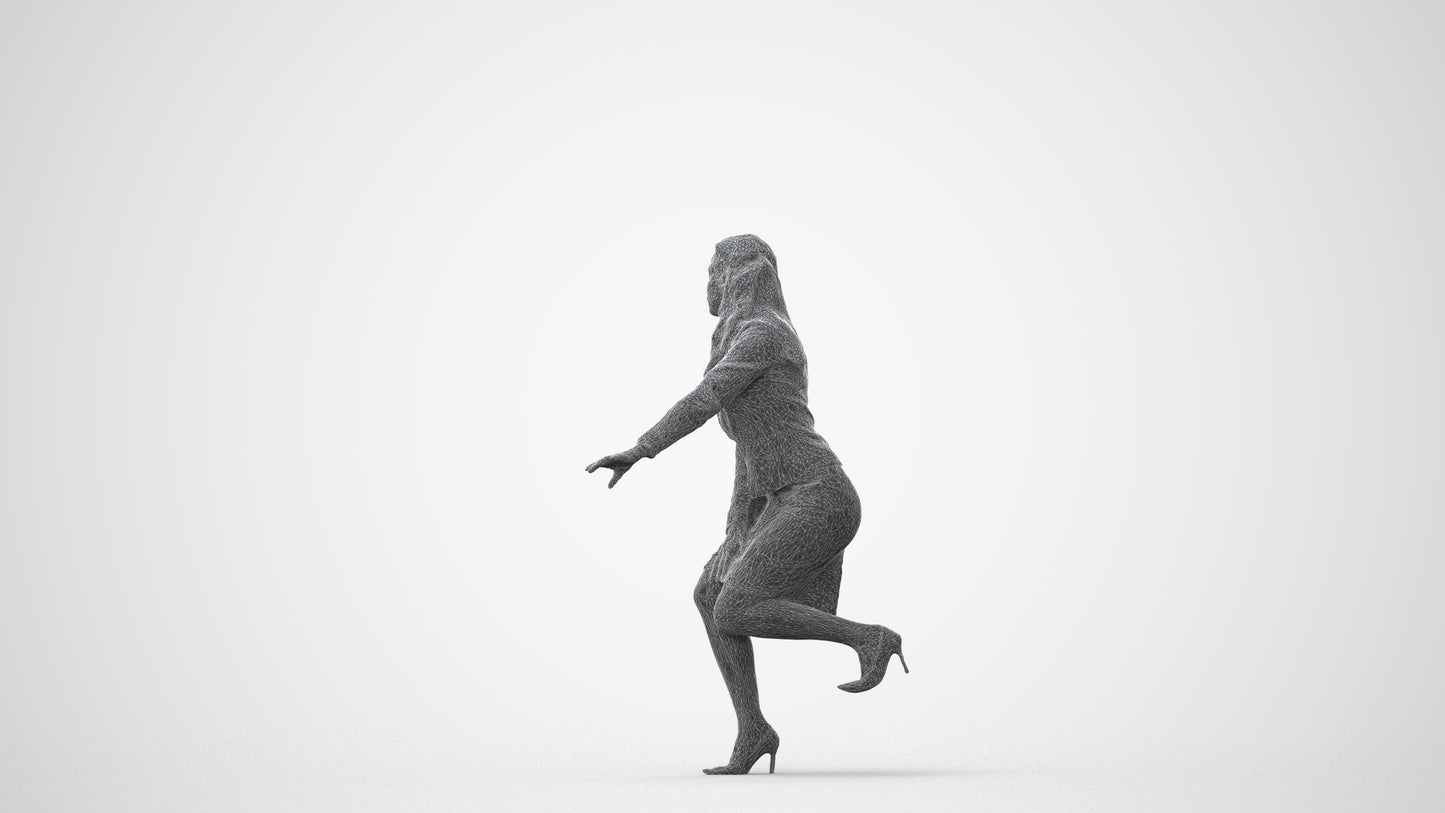 3D human model woman business sitting, photogrammetry scanned person for archviz, square thumbnail