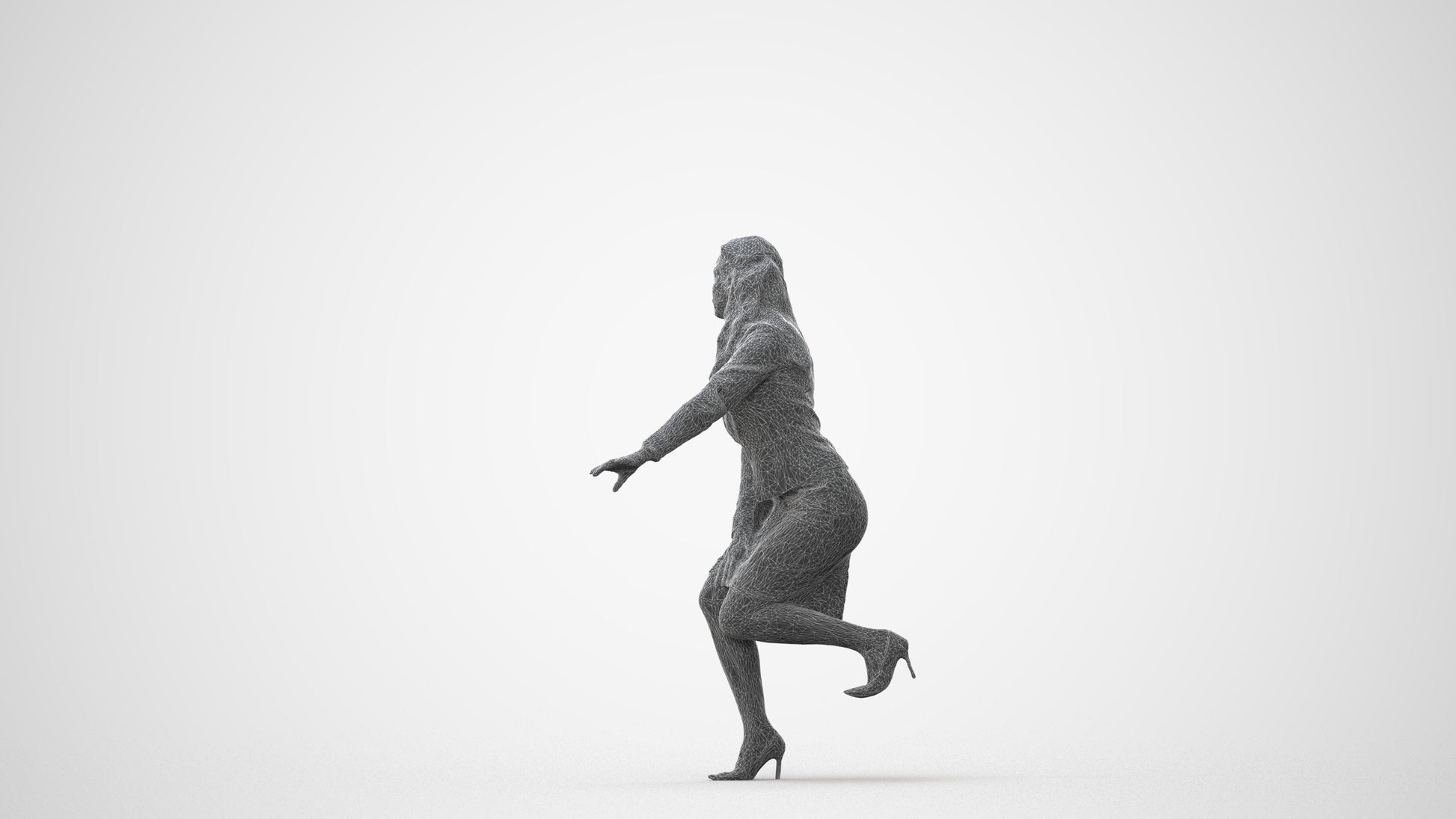 3D human model woman business sitting, photogrammetry scanned person for archviz, square thumbnail