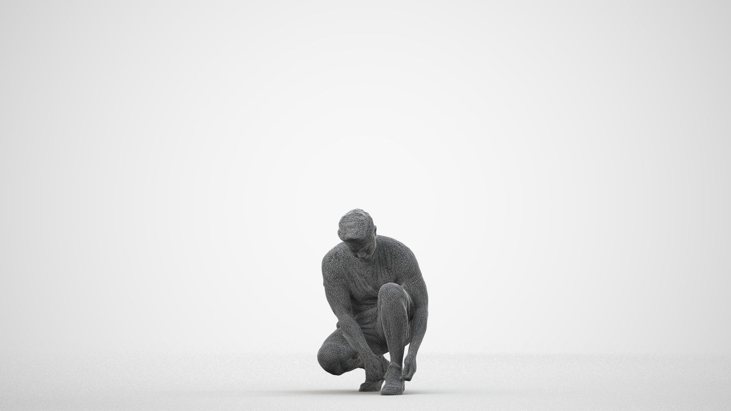 scanned 3D man sport standing, photogrammetry people for Enscape and V-Ray, wireframe side view