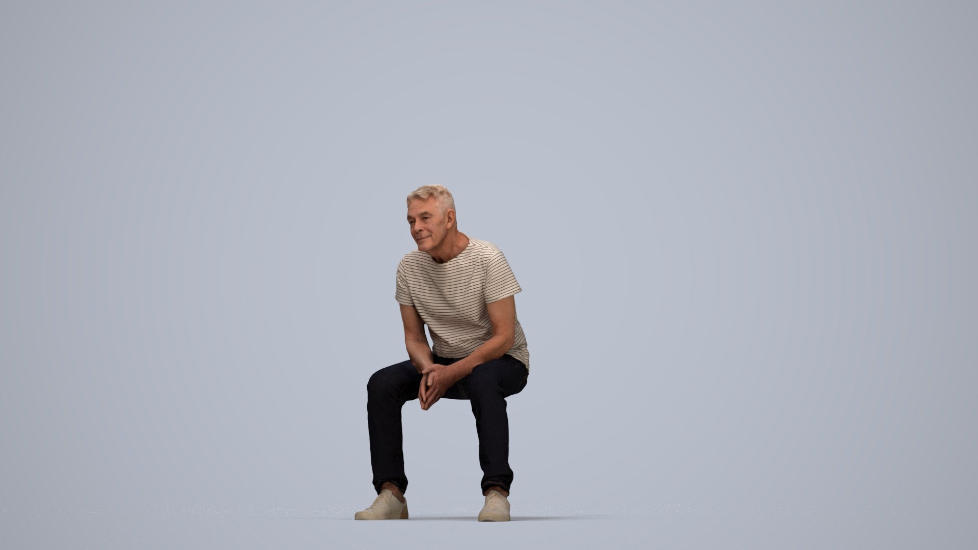 3D people model senior man casual sitting, scanned human for 3ds Max rendering, top-down view render