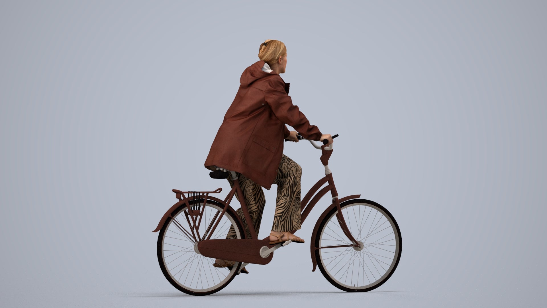 3D people model woman casual cycling, scanned human for 3ds Max rendering, side view render