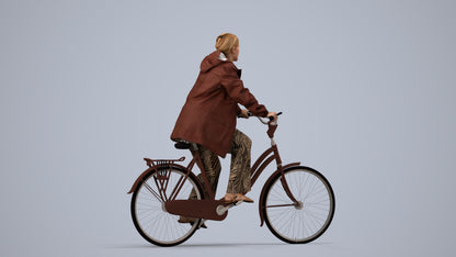 3D people model woman casual cycling, scanned human for 3ds Max rendering, side view render