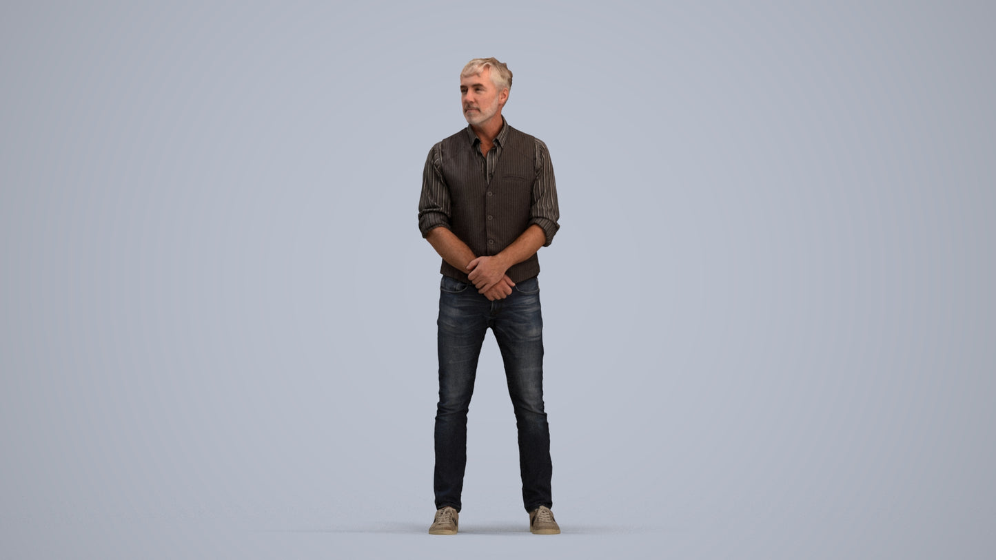 scanned 3D man casual standing, photogrammetry people for Enscape and V-Ray, standing pose render