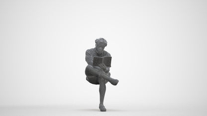 scanned 3D man casual sitting, photogrammetry people for Enscape and V-Ray, three-quarter front view render