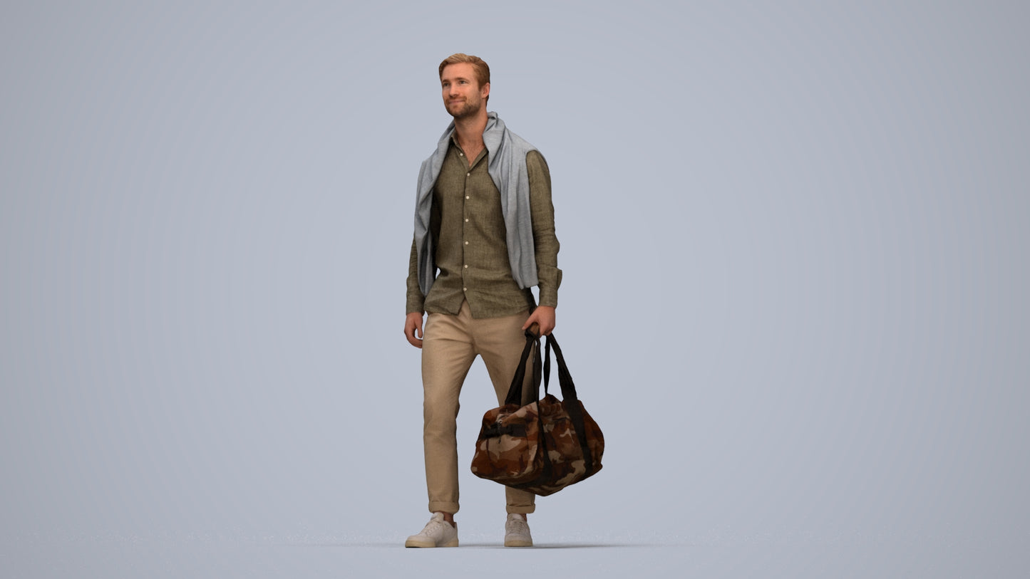 realistic 3D man casual walking, scanned archviz people for Blender and 3ds Max, top-down view render