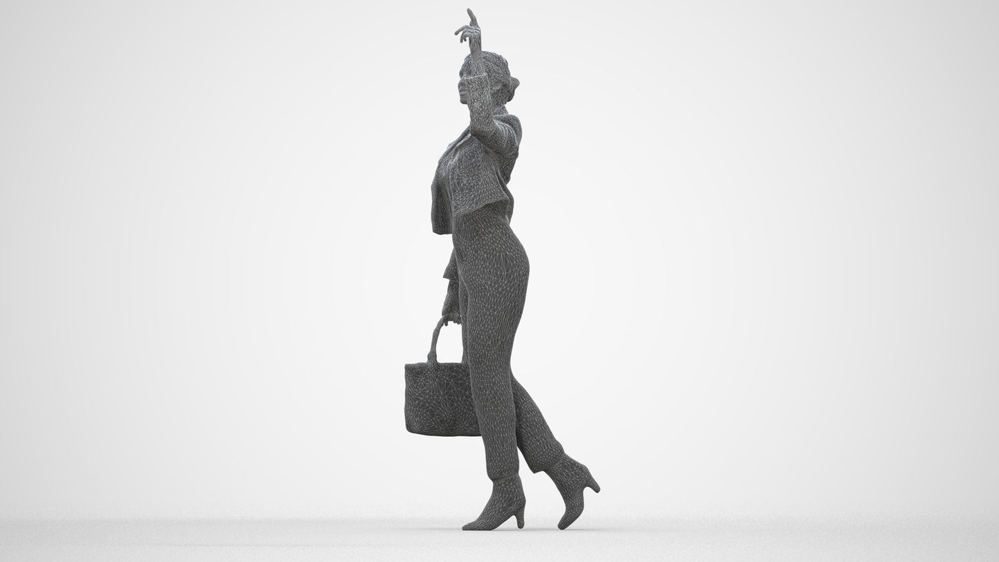 photogrammetry 3D woman business walking, realistic human model archviz FBX, wireframe back view