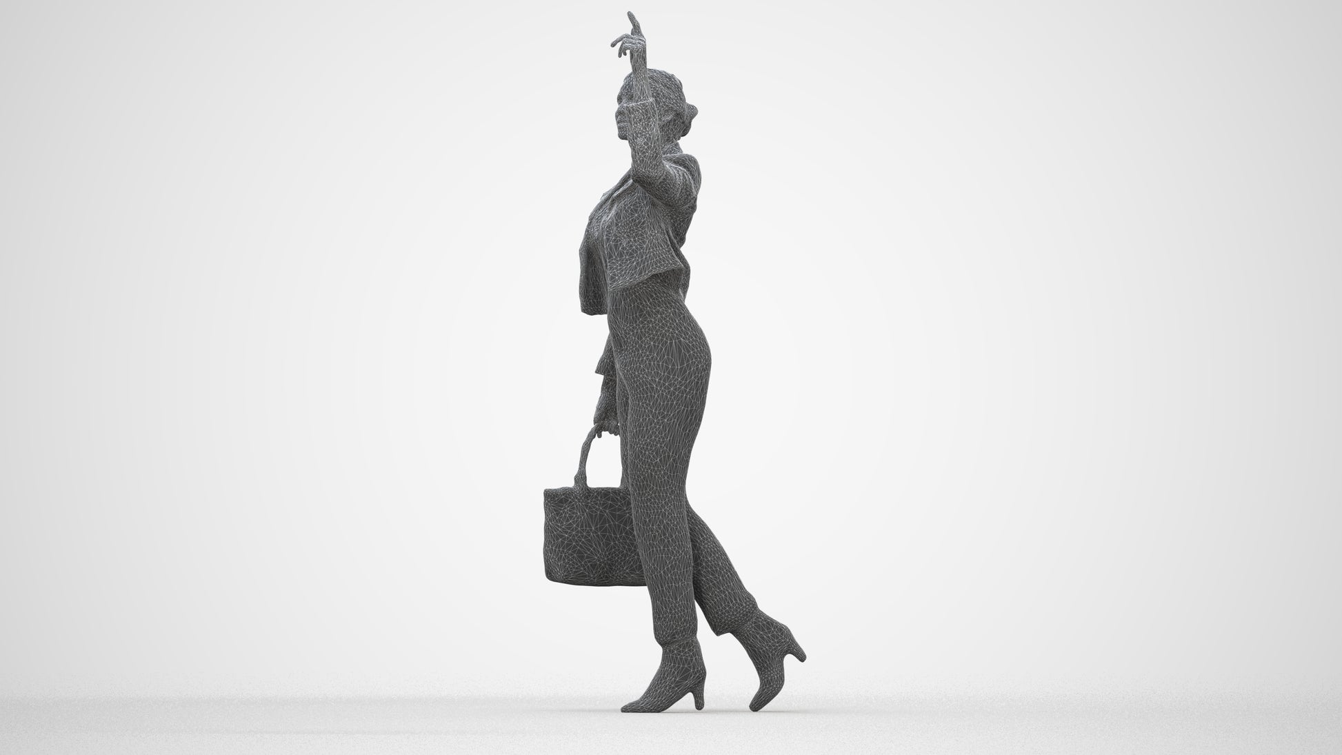 photogrammetry 3D woman business walking, realistic human model archviz FBX, wireframe back view