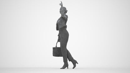 photogrammetry 3D woman business walking, realistic human model archviz FBX, wireframe back view