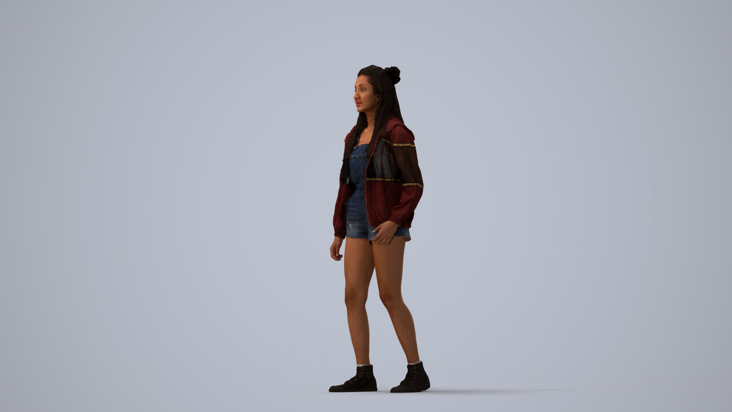 photogrammetry 3D woman casual standing, realistic human model archviz FBX, three-quarter view render