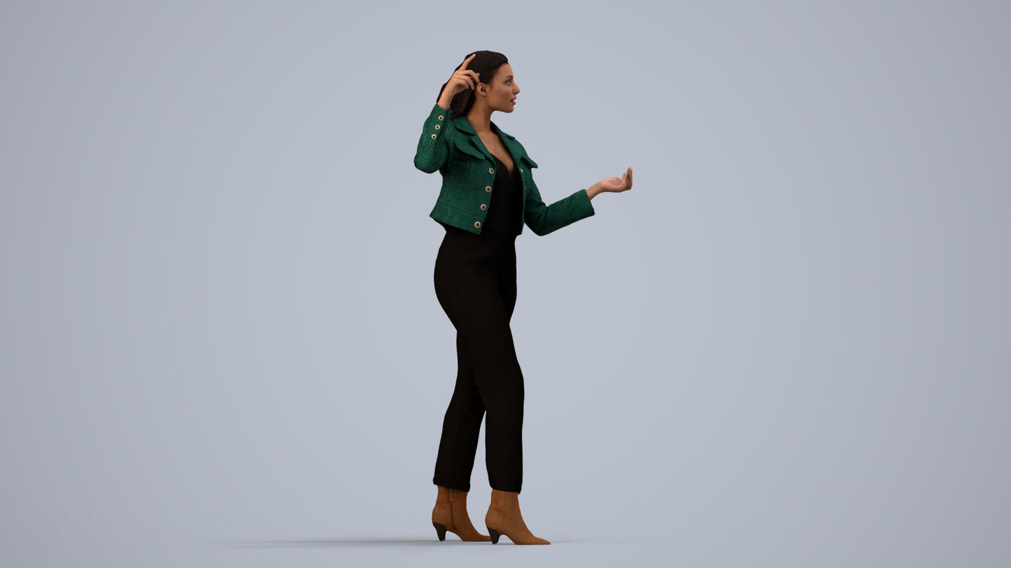 3D scanned woman standing business, photorealistic archviz people for Enscape and SketchUp, side view render