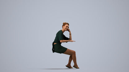 realistic 3D human woman casual sitting, archviz people FBX OBJ for Blender, side view render