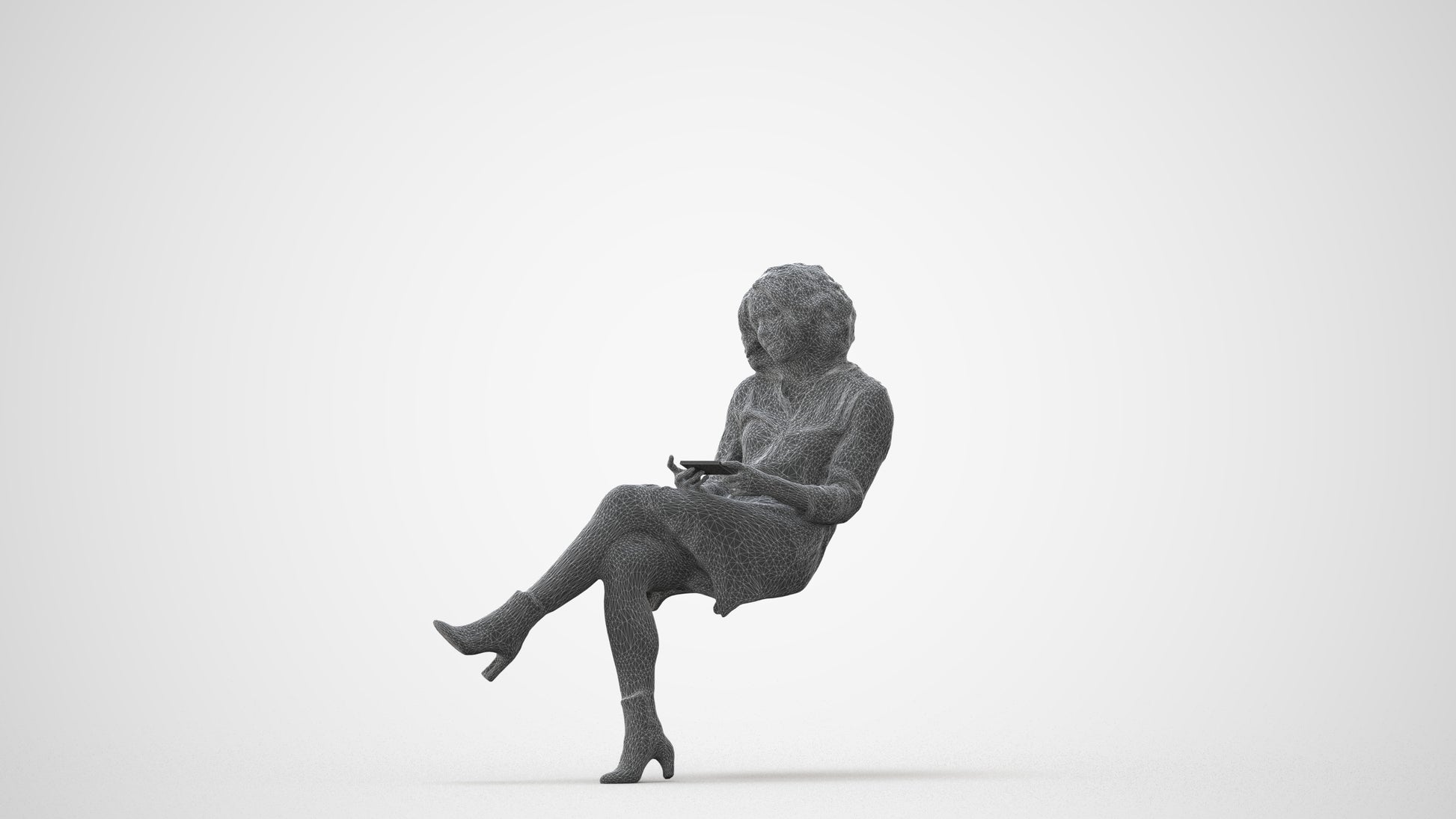 realistic 3D woman casual sitting, scanned archviz people for Blender and 3ds Max, square thumbnail