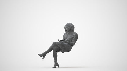 realistic 3D woman casual sitting, scanned archviz people for Blender and 3ds Max, square thumbnail