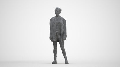 3D human model woman casual mix, photogrammetry scanned person for archviz, three-quarter front view render