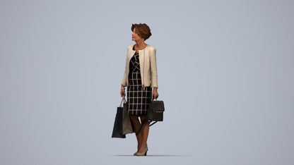 realistic 3D human woman business shopping, archviz people FBX OBJ for Blender, top-down view render