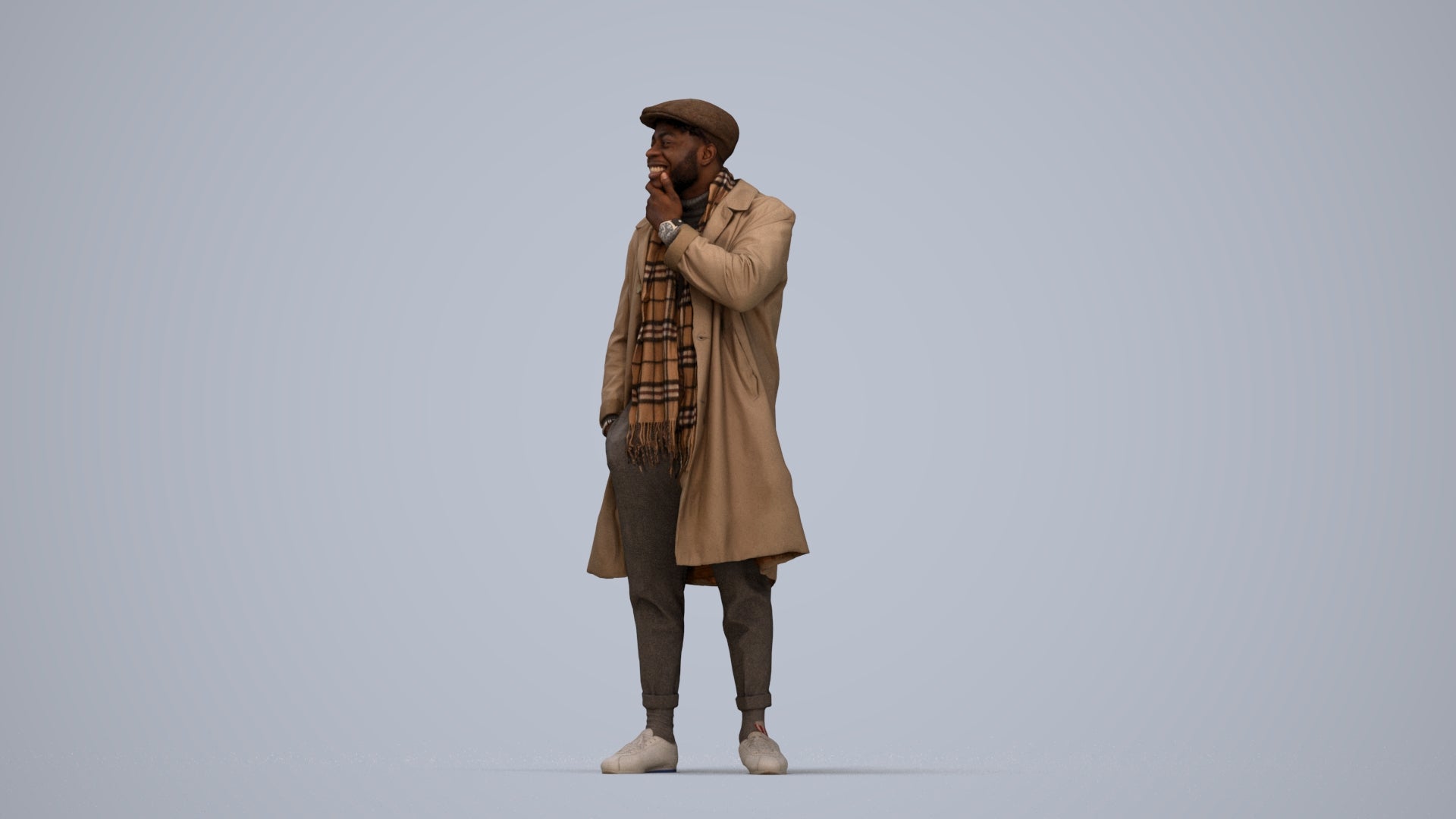 3D human model man casual standing, photogrammetry scanned person for archviz, top-down view render