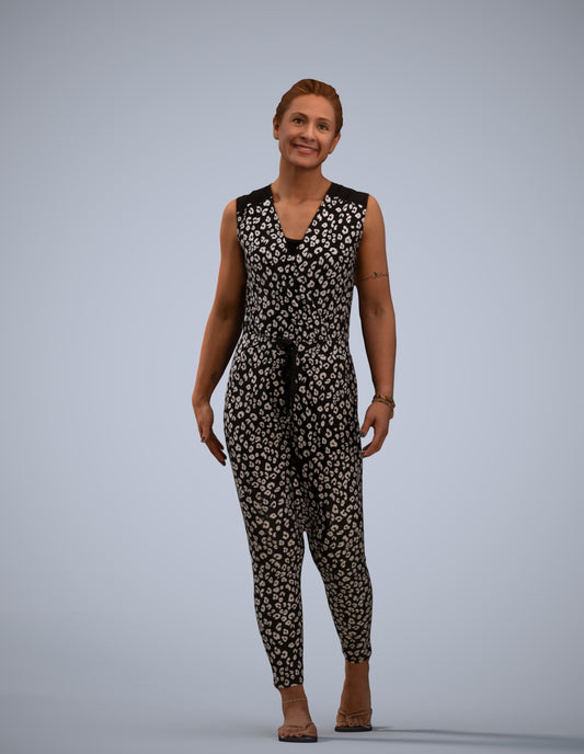 3D human model woman casual walking, photogrammetry scanned person for archviz