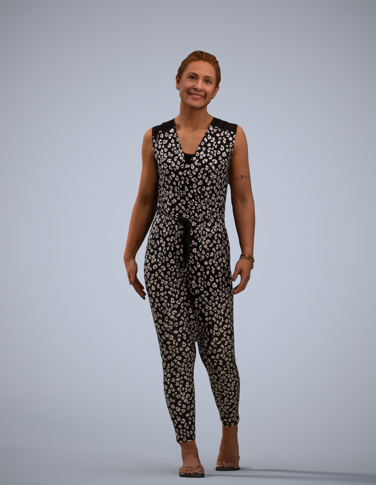 3D human model woman casual walking, photogrammetry scanned person for archviz