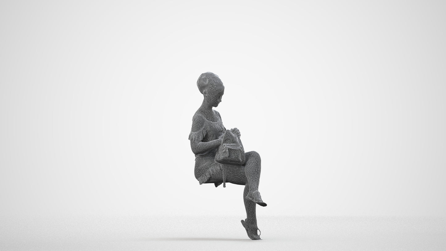 realistic 3D girl casual kids, scanned archviz people for Blender and 3ds Max, wireframe side view