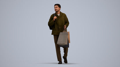 realistic 3D human man casual shopping, archviz people FBX OBJ for Blender, standing pose render