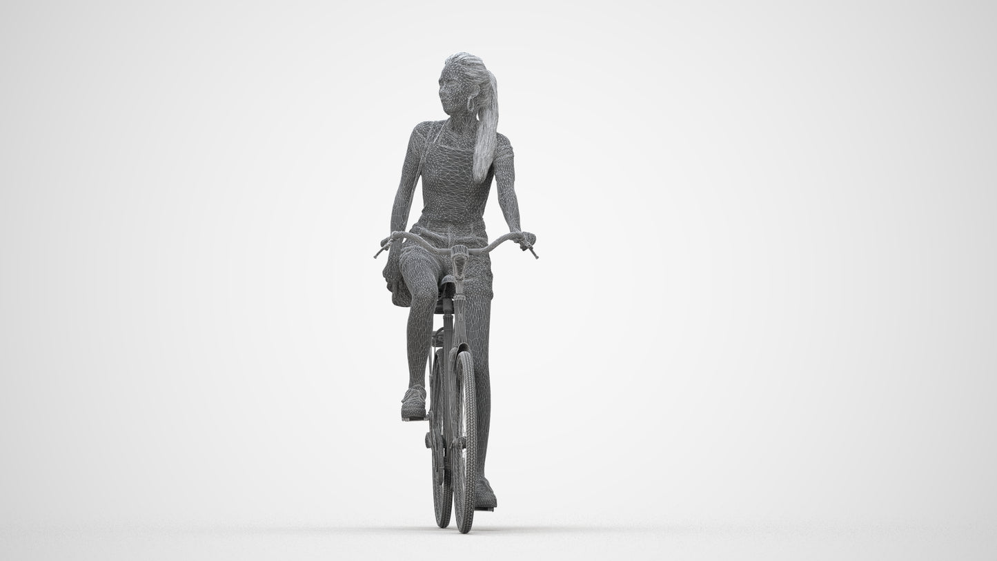 3D people model woman casual cycling, scanned human for 3ds Max rendering, wireframe back view