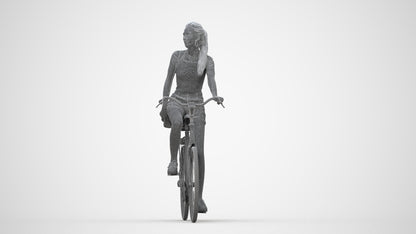 3D people model woman casual cycling, scanned human for 3ds Max rendering, wireframe back view