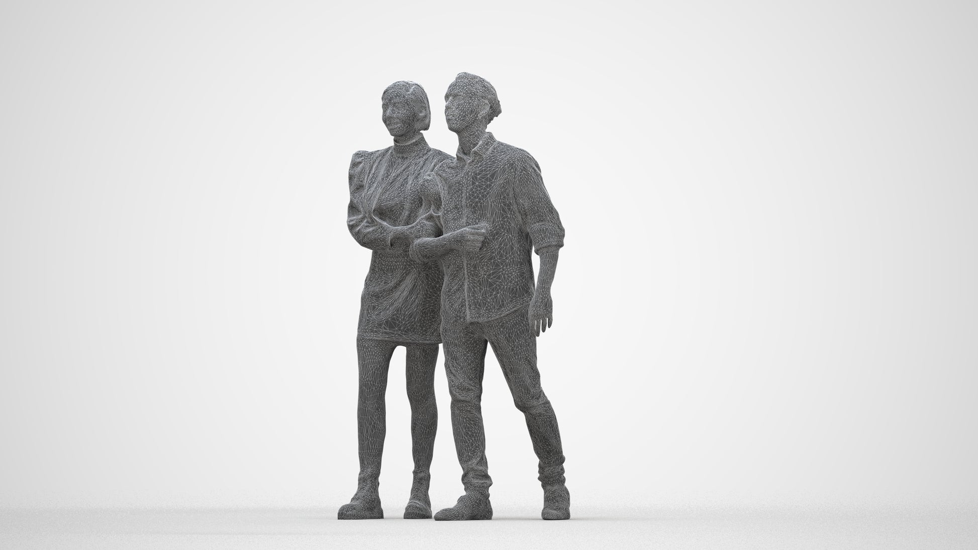 realistic 3D human woman casual couple, archviz people FBX OBJ for Blender, wireframe back view
