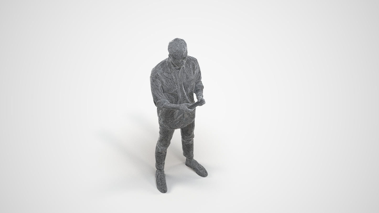 3D people model man casual standing, scanned human for 3ds Max rendering, wireframe three-quarter view