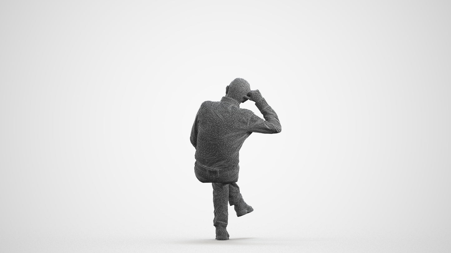 realistic 3D people senior man casual sitting, render-ready for V-Ray and Corona, FBX OBJ, wireframe front view