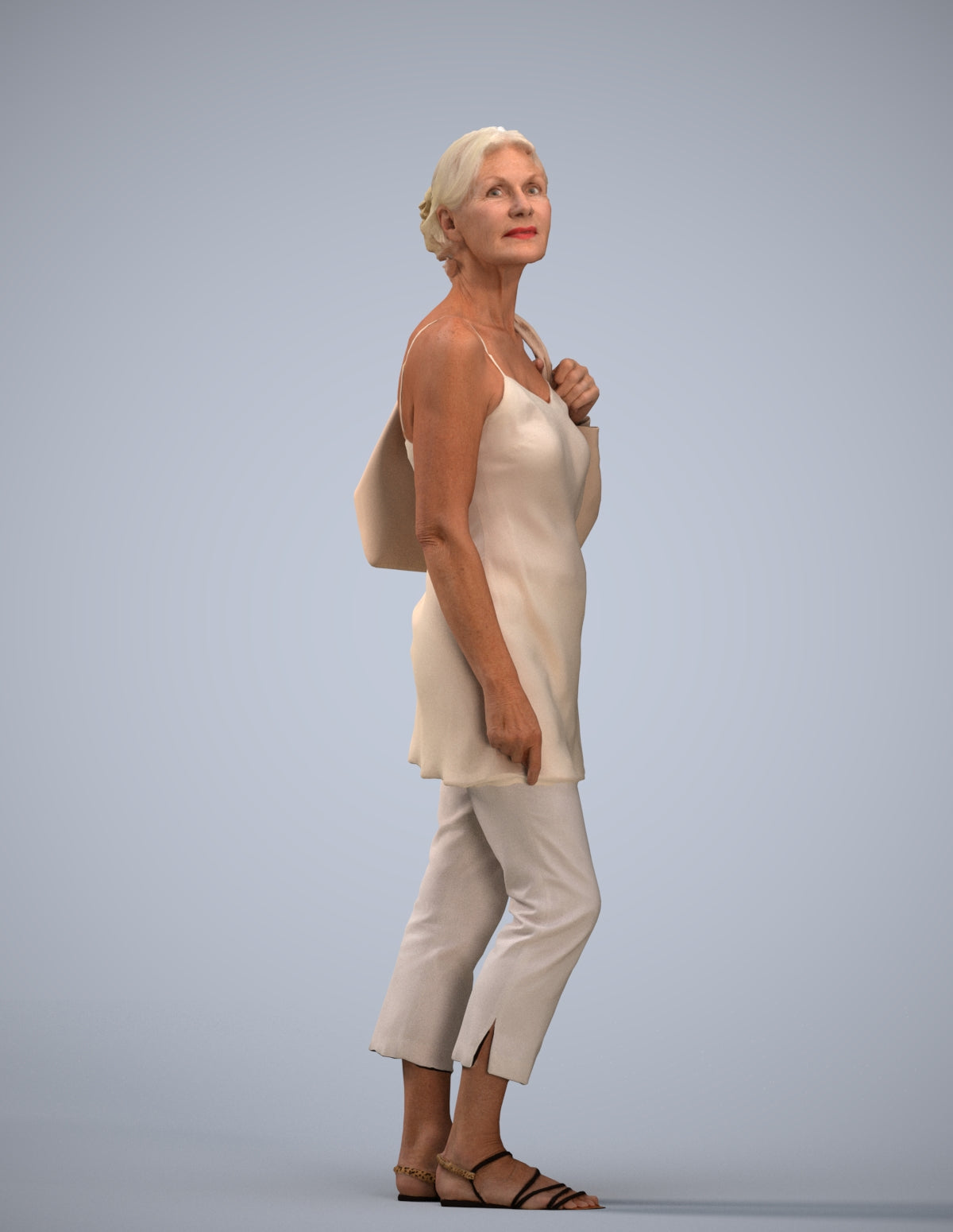 3D scanned senior woman standing casual, photorealistic archviz people for Enscape and SketchUp