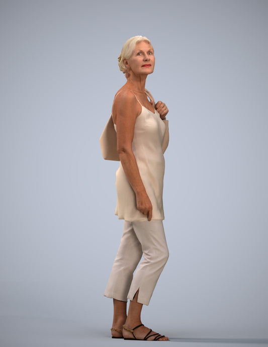 3D scanned senior woman standing casual, photorealistic archviz people for Enscape and SketchUp