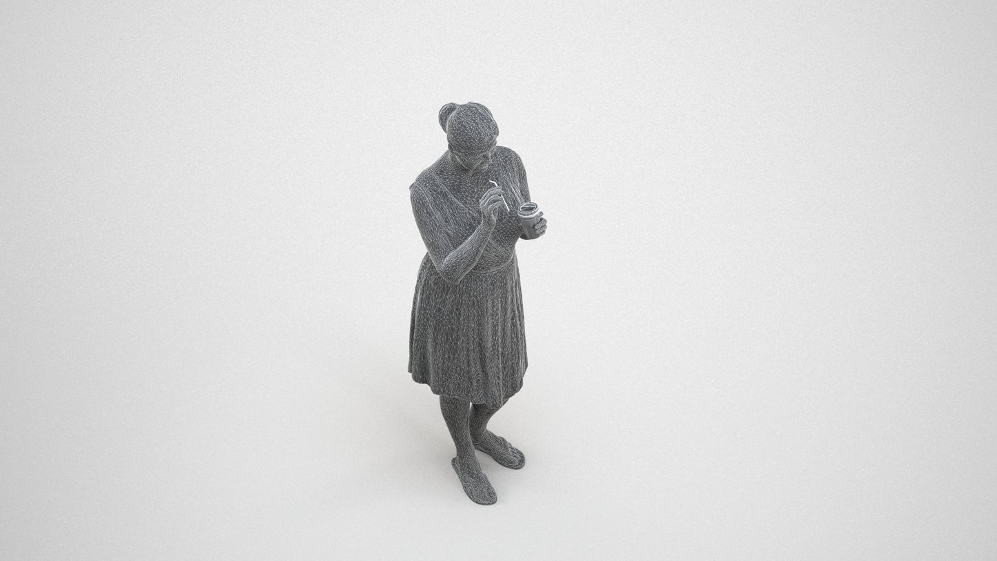 3D people model woman casual standing, scanned human for 3ds Max rendering, wireframe three-quarter view