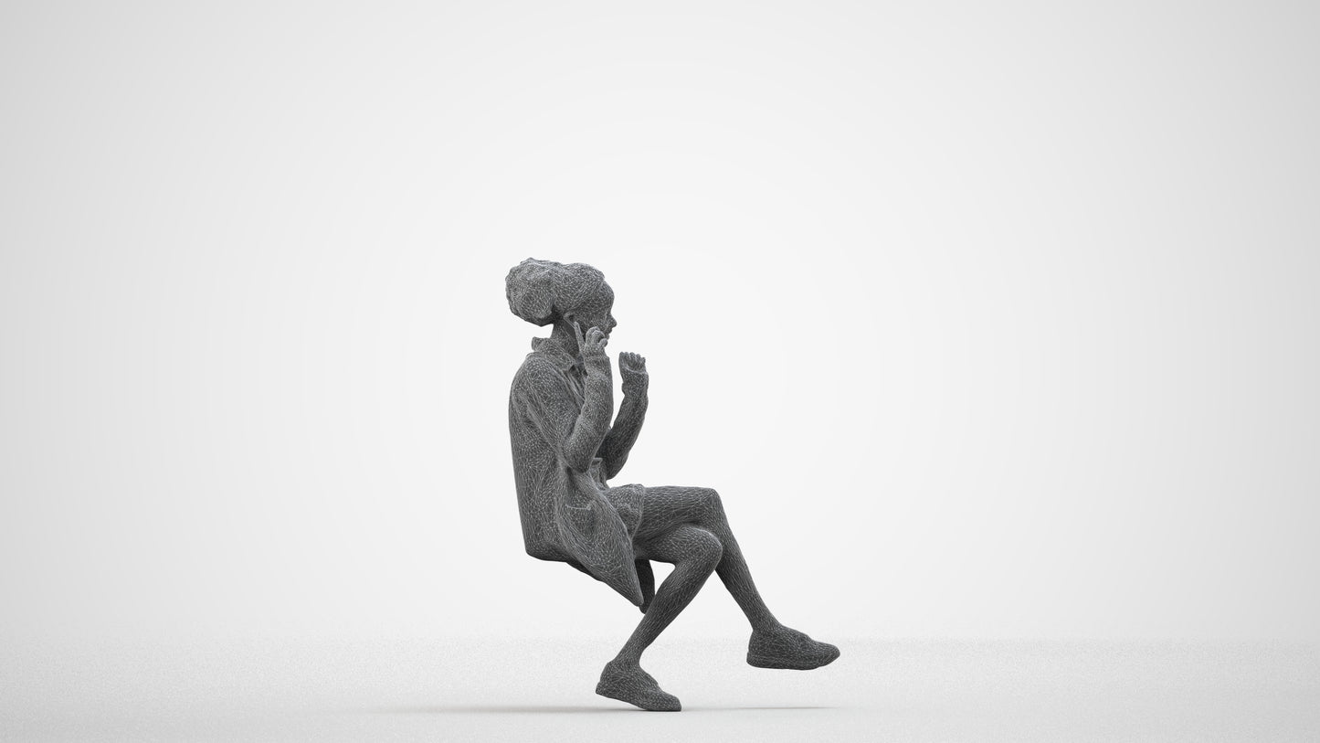 realistic 3D human woman casual sitting, archviz people FBX OBJ for Blender, wireframe side view