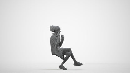 realistic 3D human woman casual sitting, archviz people FBX OBJ for Blender, wireframe side view