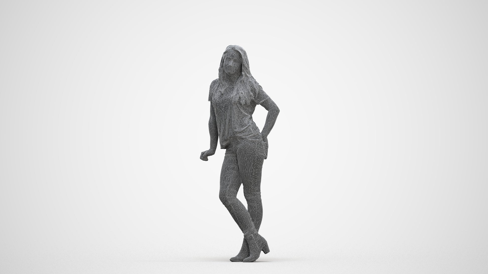 3D people model woman casual standing, scanned human for 3ds Max rendering, top-down view render