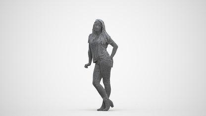 3D people model woman casual standing, scanned human for 3ds Max rendering, top-down view render