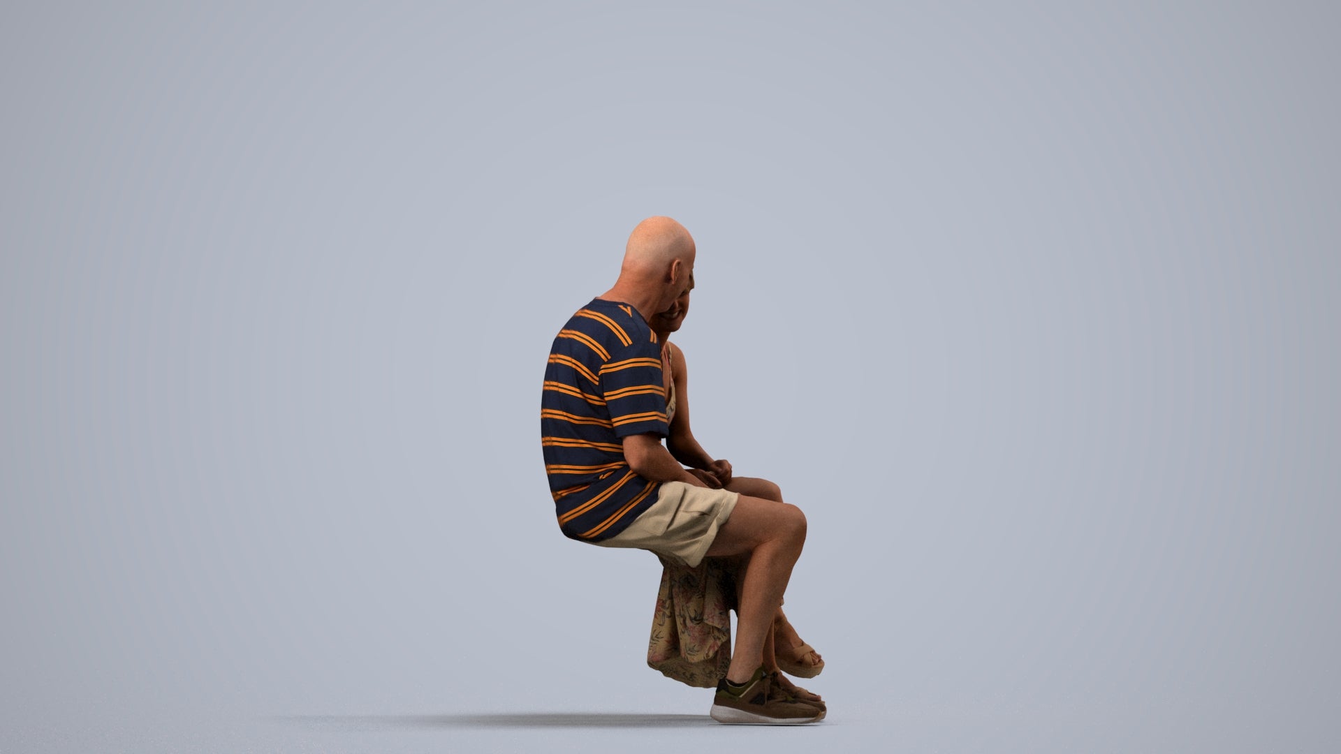 realistic 3D senior woman couple, scanned archviz people for Blender and 3ds Max, side view render