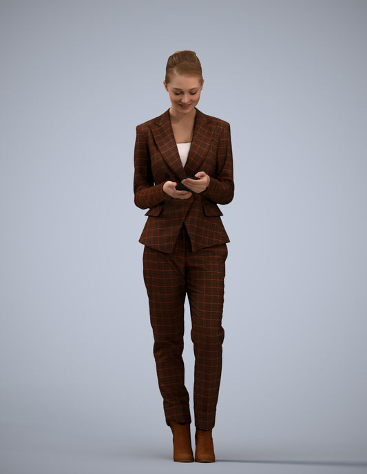 3D human model woman business standing, photogrammetry scanned person for archviz
